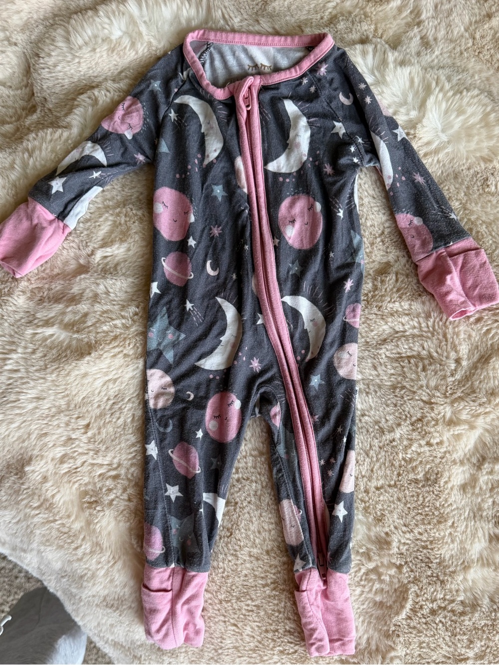 Little Sleepies Bamboo Newborn Gray Moon & Pink Planet Print